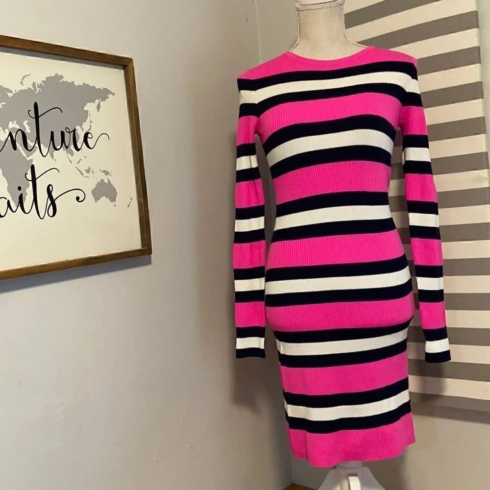 Lilly Pulitzer Mandevilla Pink Safari Stripe Adeen Sweater Dress Size XS